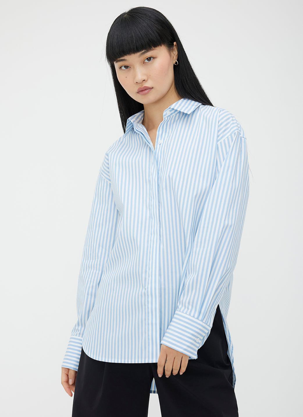 Marbella Boyfriend Shirt ?? | S || Bright White/Cool Blue Stripe