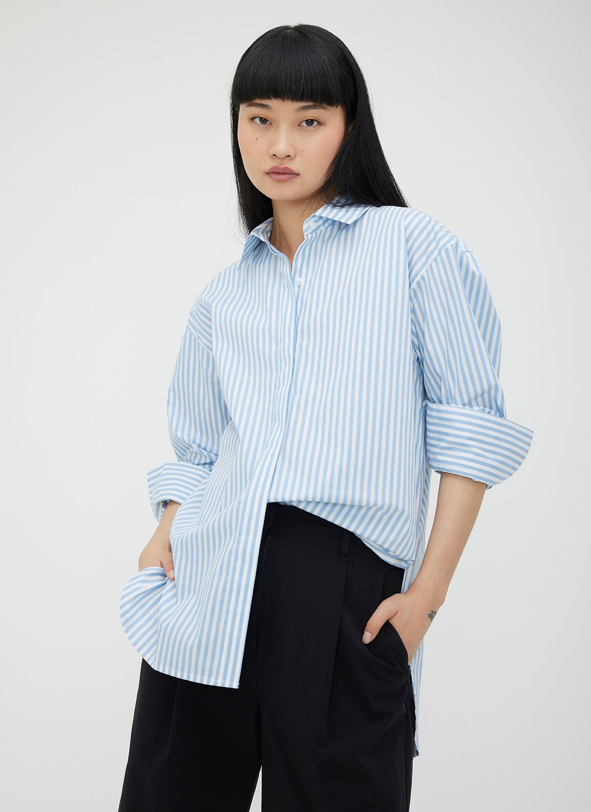 Marbella Boyfriend Shirt ?? | S || Bright White/Cool Blue Stripe