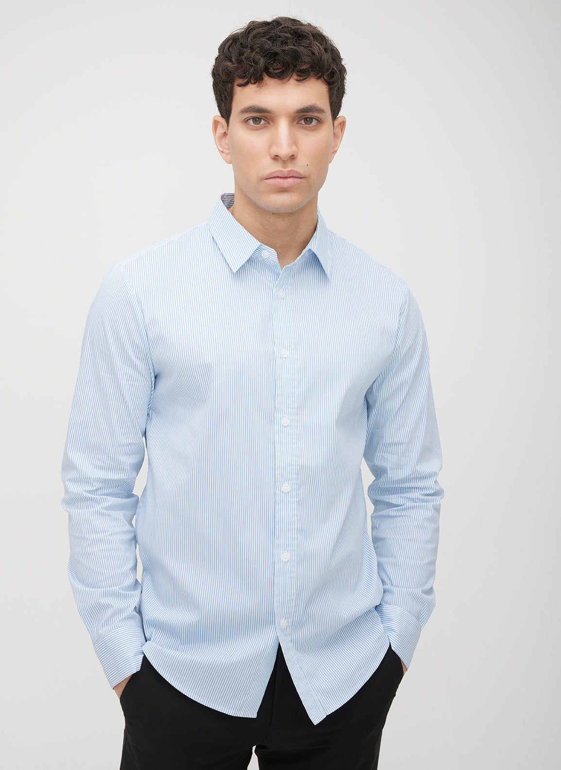 Acadia Long Sleeve Poplin Shirt ?? | M || Bright White/Cool Blue Stripe