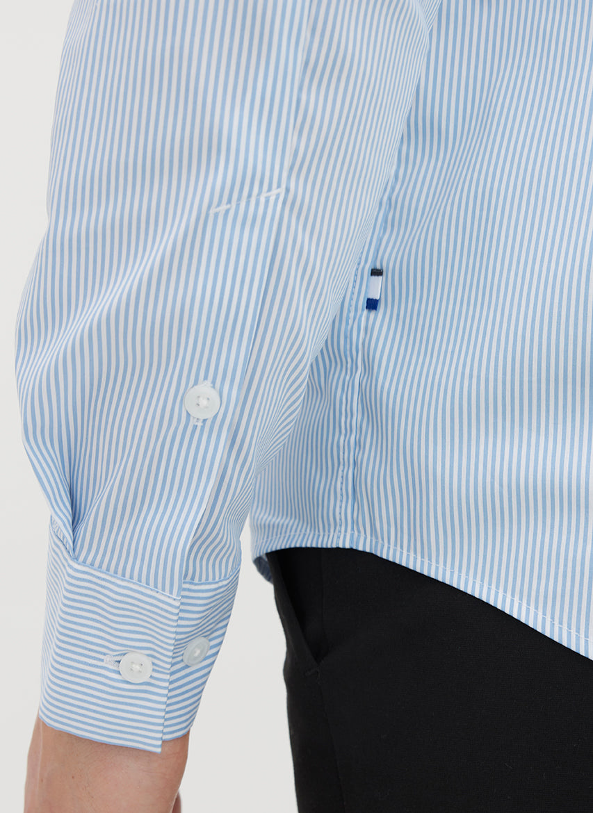 Acadia Long Sleeve Poplin Shirt ?? | M || Bright White/Cool Blue Stripe