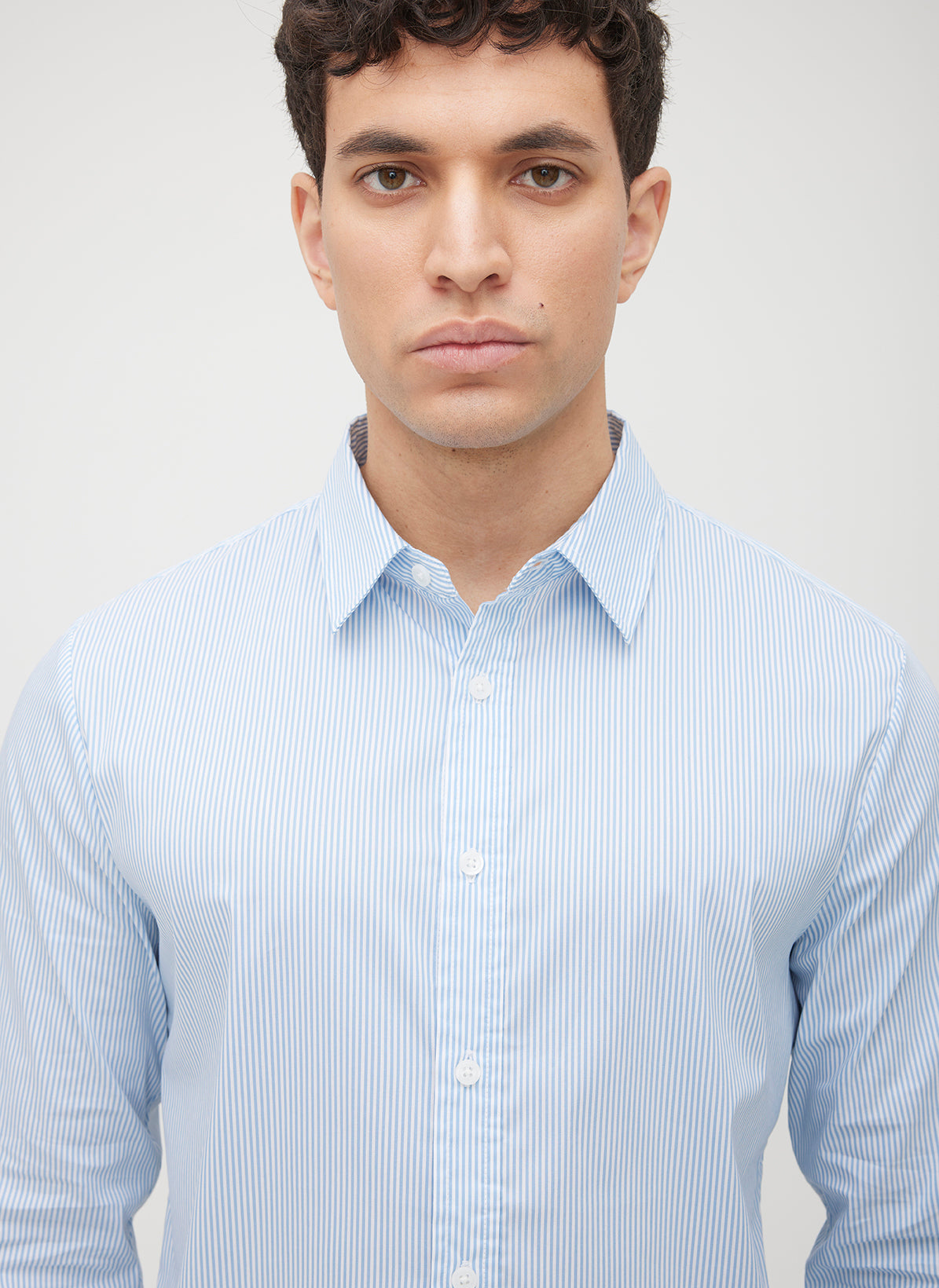 Acadia Long Sleeve Poplin Shirt ?? | M || Bright White/Cool Blue Stripe