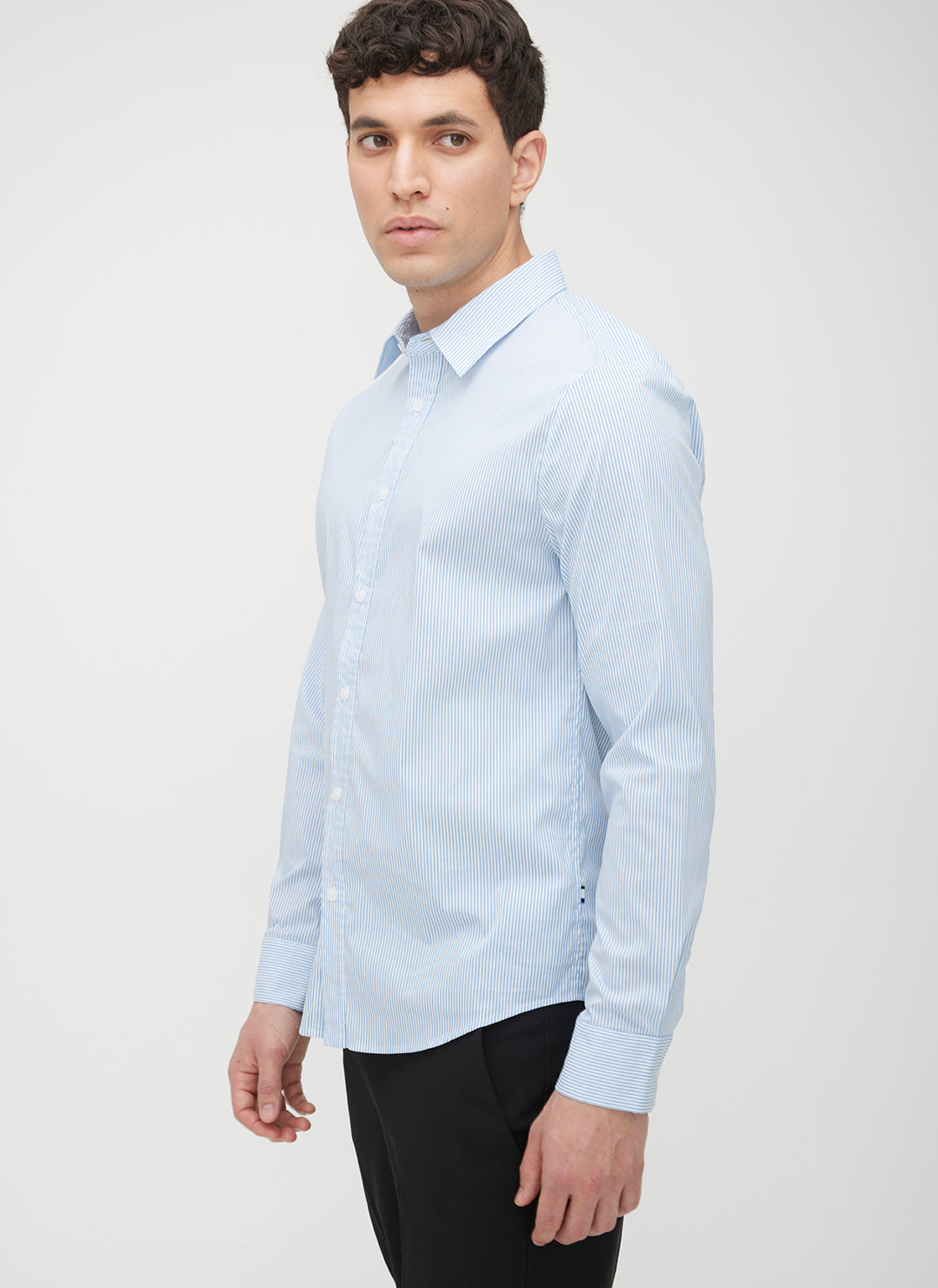 Acadia Long Sleeve Poplin Shirt ?? | M || Bright White/Cool Blue Stripe