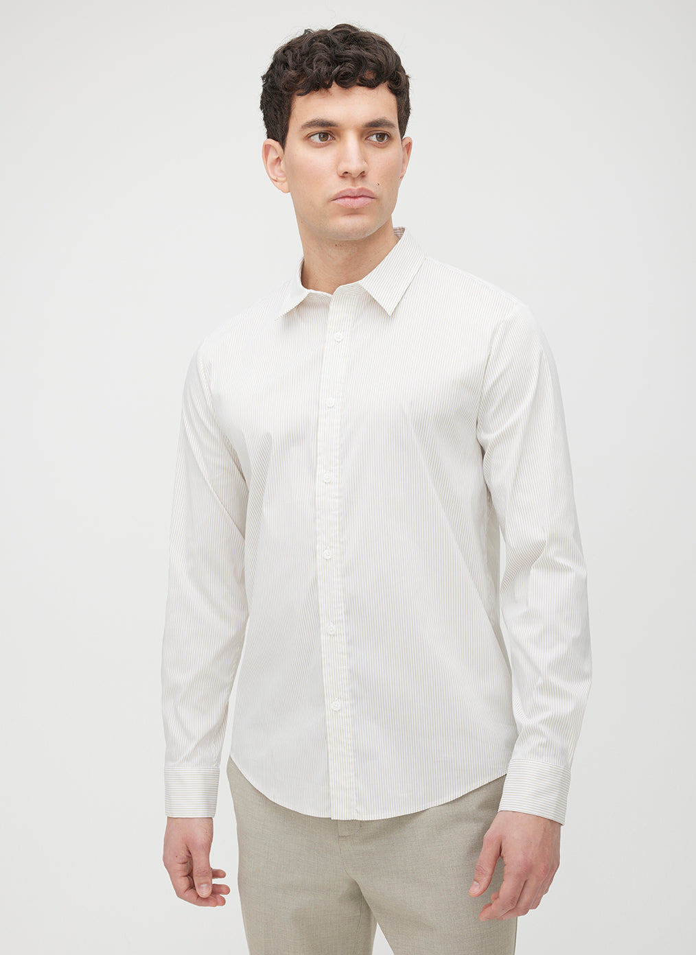 Acadia Long Sleeve Poplin Shirt ?? | M || Bright White/Sand Dune Stripe