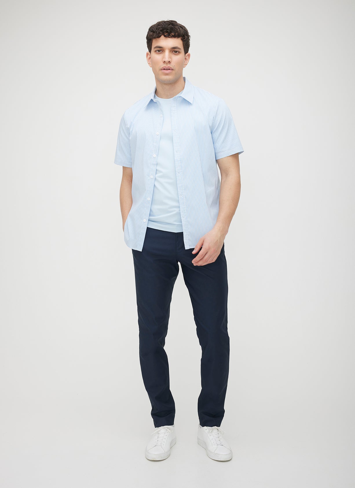 Acadia Short Sleeve Poplin Shirt ?? | M || Bright White/Cool Blue Stripe