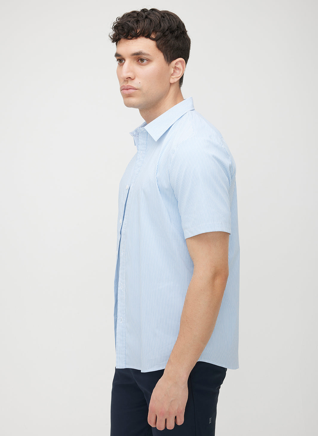 Acadia Short Sleeve Poplin Shirt ?? | M || Bright White/Cool Blue Stripe