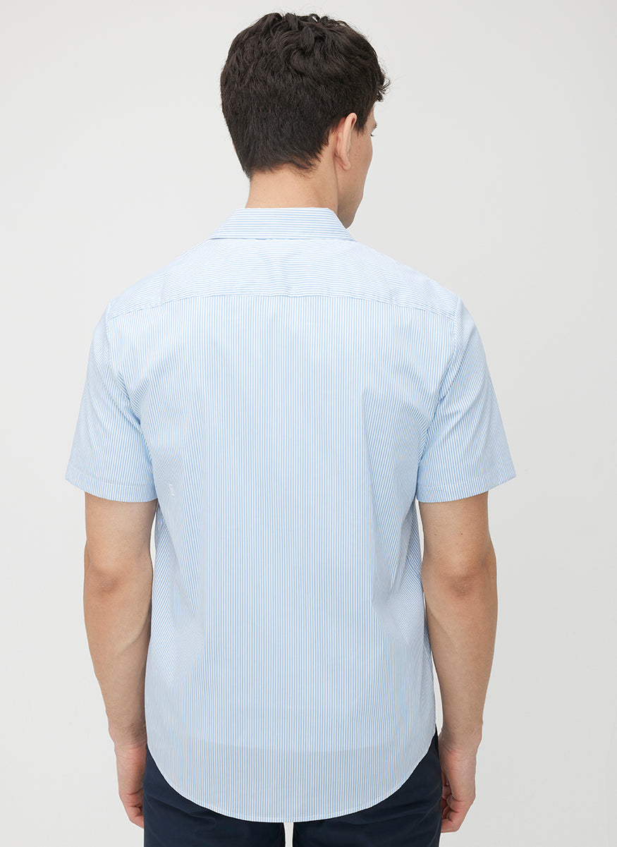 Acadia Short Sleeve Poplin Shirt ?? | M || Bright White/Cool Blue Stripe