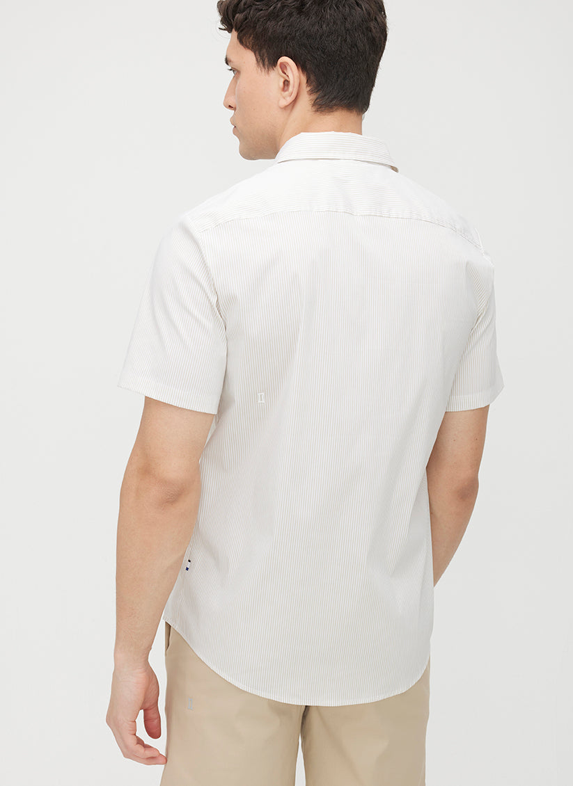 Acadia Short Sleeve Poplin Shirt ?? | M || Bright White/Sand Dune Stripe