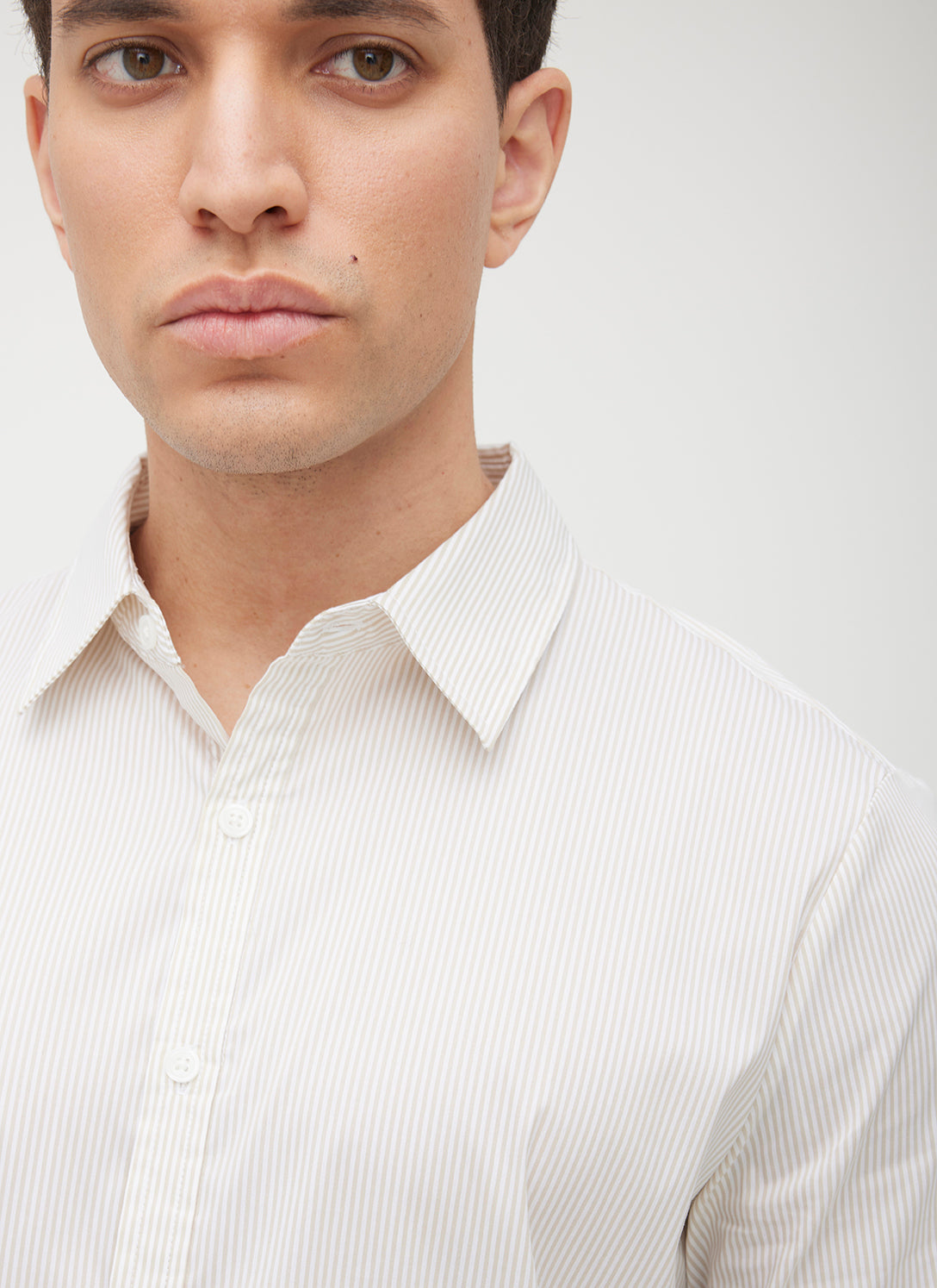 Acadia Short Sleeve Poplin Shirt ?? | M || Bright White/Sand Dune Stripe