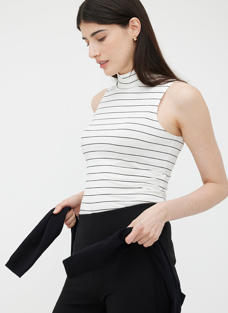 Charlotte Mock Neck Tank ?? | S || Off White/Black Stripe