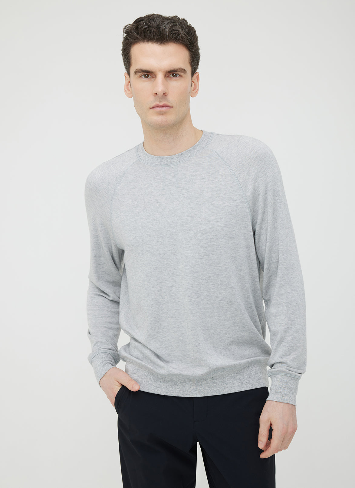 Brushed Crewneck Long Sleeve Tee ?? | M || Light Grey Melange