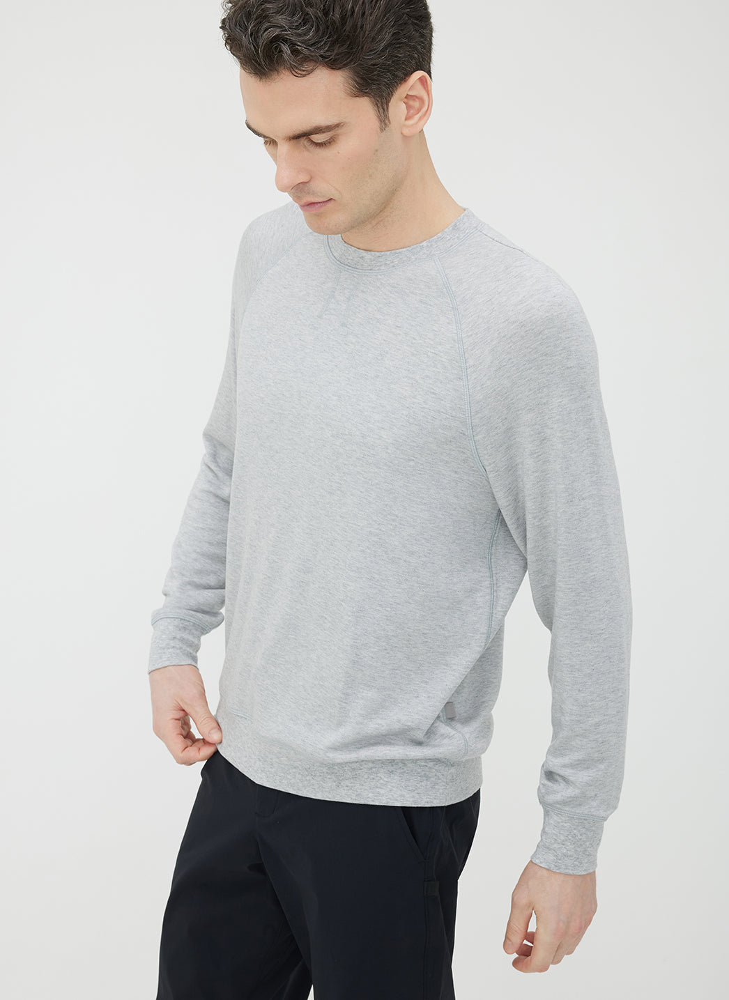 Brushed Crewneck Long Sleeve Tee ?? | M || Light Grey Melange