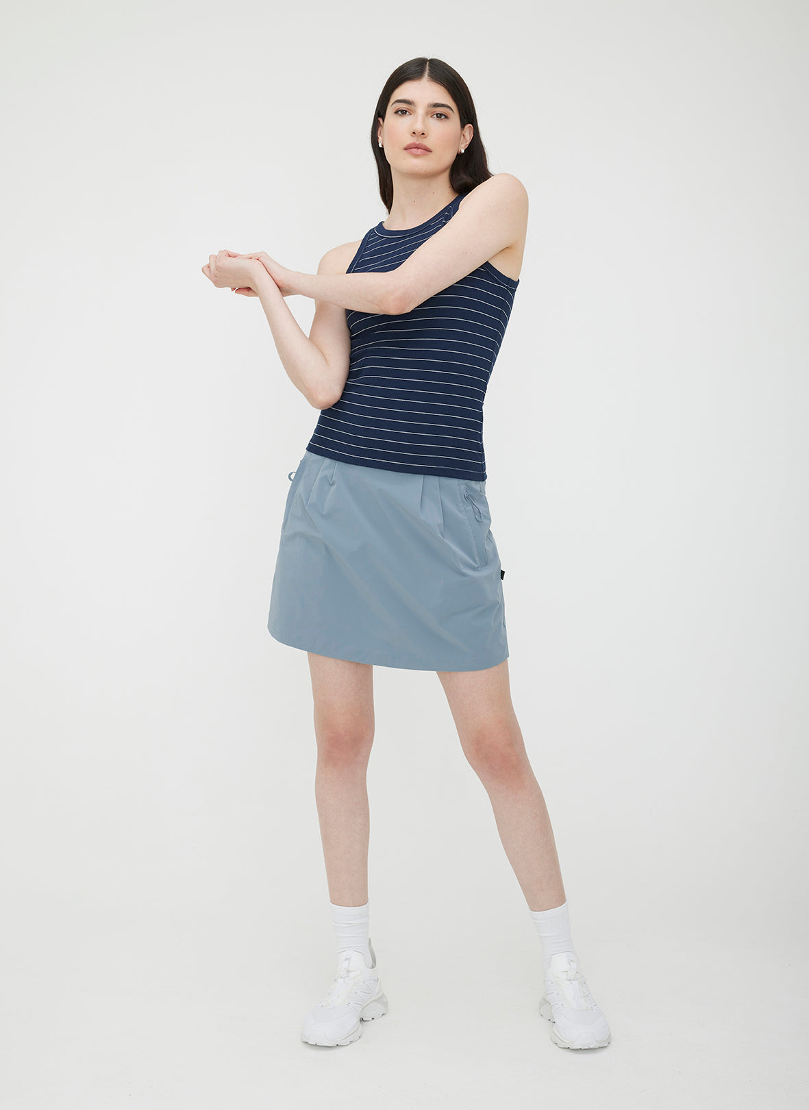 Cyprus High Neck Rib Tank ?? | S || Navy/Bright White Stripe