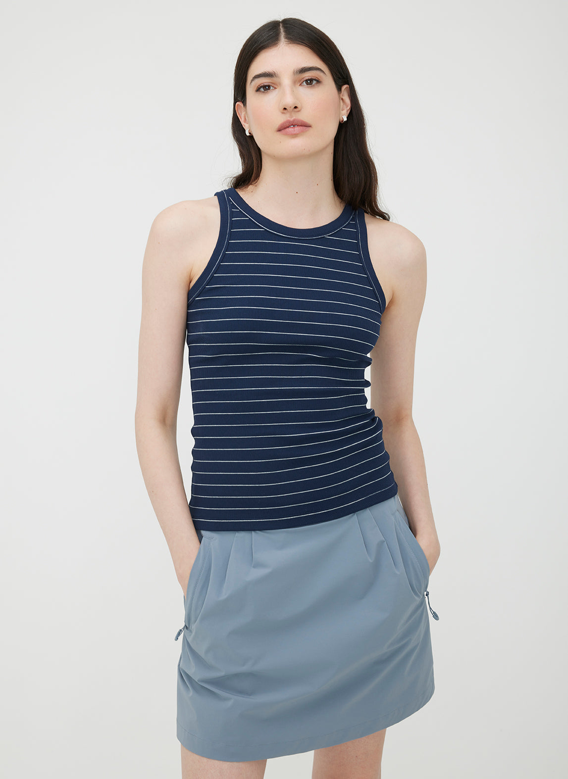 Cyprus High Neck Rib Tank ?? | S || Navy/Bright White Stripe