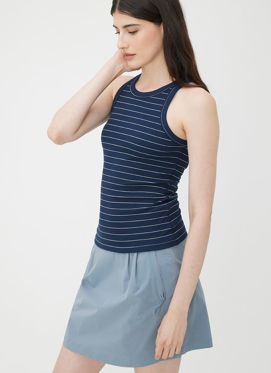 Cyprus High Neck Rib Tank ?? | S || Navy/Bright White Stripe