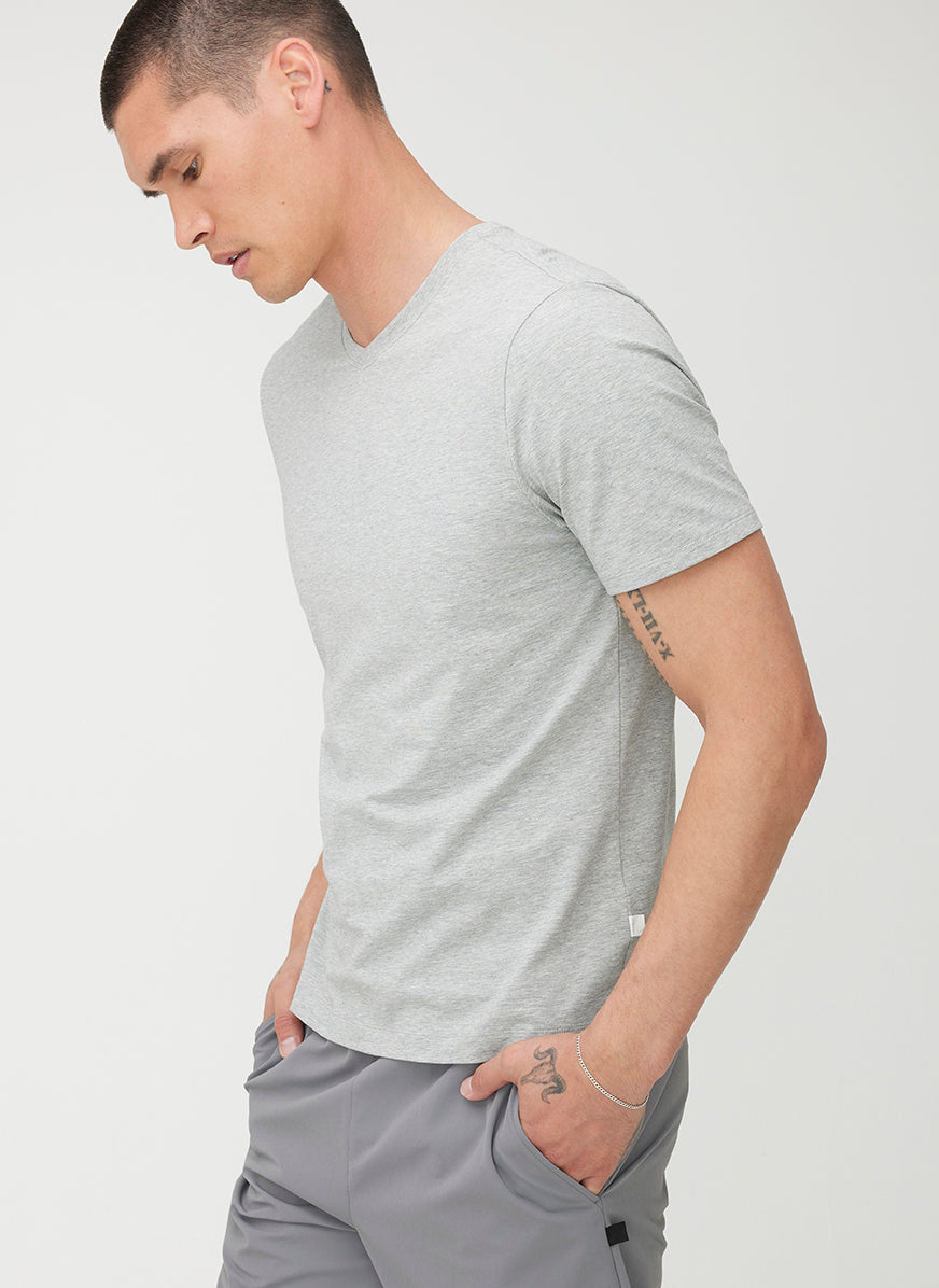 Stanton Short Sleeve V-Neck Tee ?? | M || Light Grey Melange