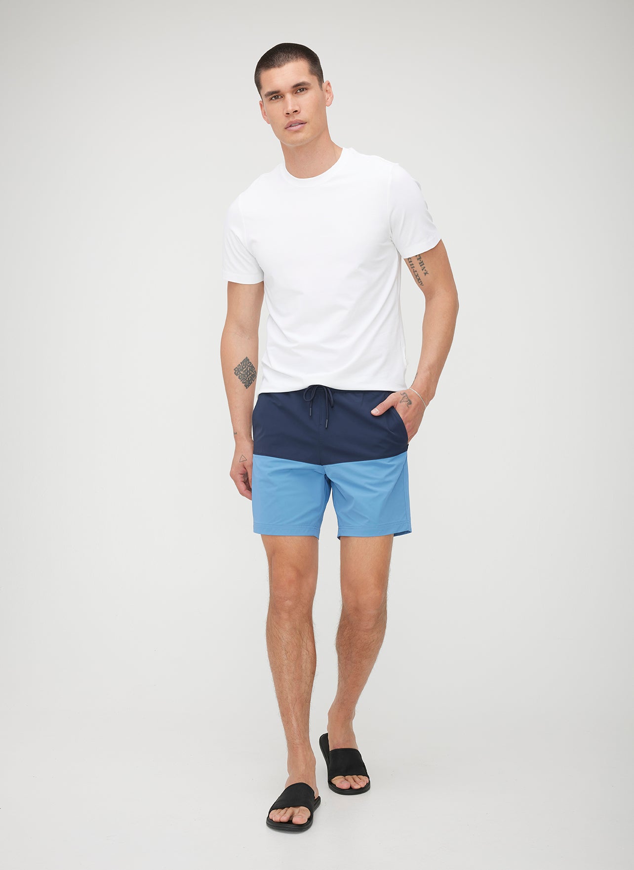 Tailored Swim Shorts 7” ?? | M || Mid Blue/Dark Navy