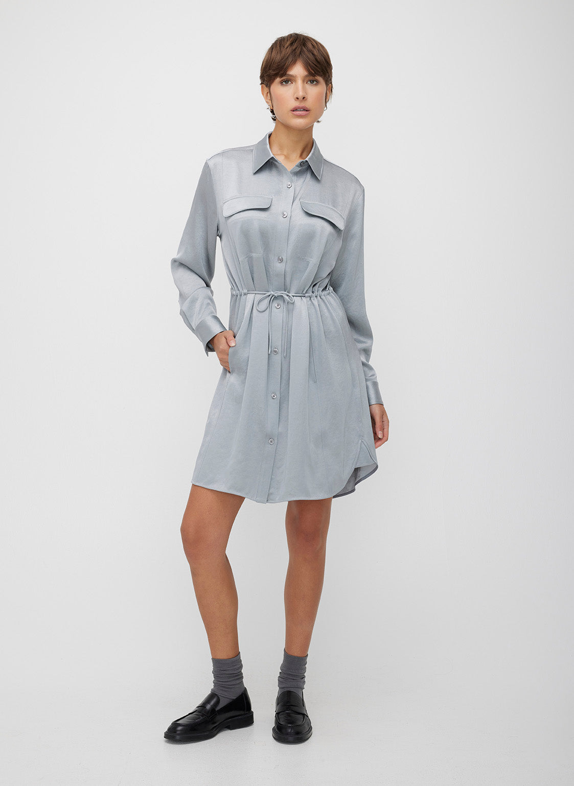 Utility Satin Shirt Dress